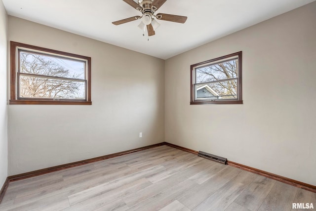 unfurnished room featuring light hardwood / wood-style floors and ceiling fan