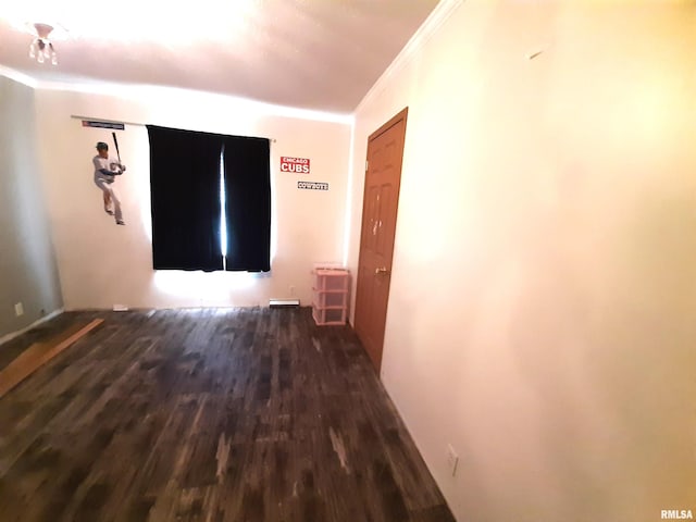 interior space with dark hardwood / wood-style flooring and crown molding