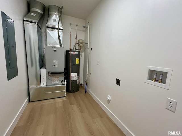 utility room featuring water heater and electric panel