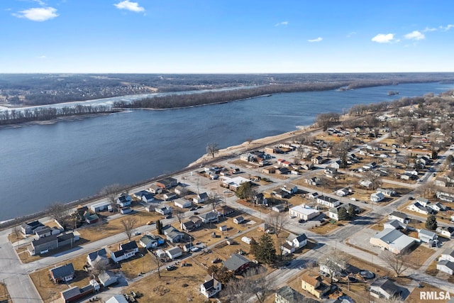 bird's eye view with a water view and a residential view