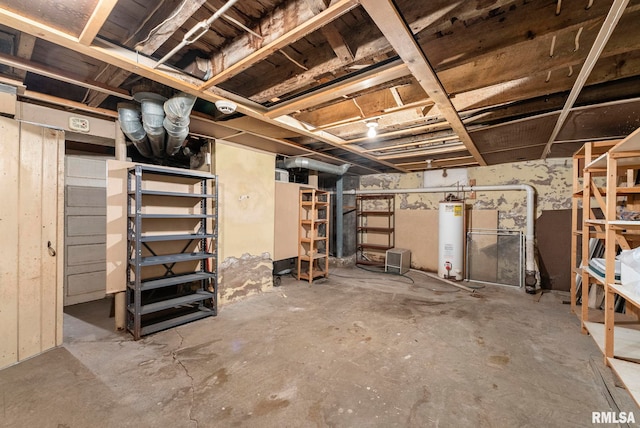 basement featuring gas water heater