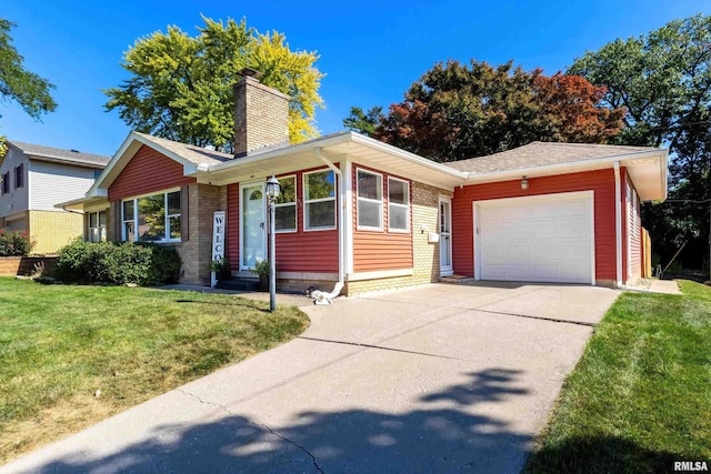 ranch-style house with a garage and a front yard