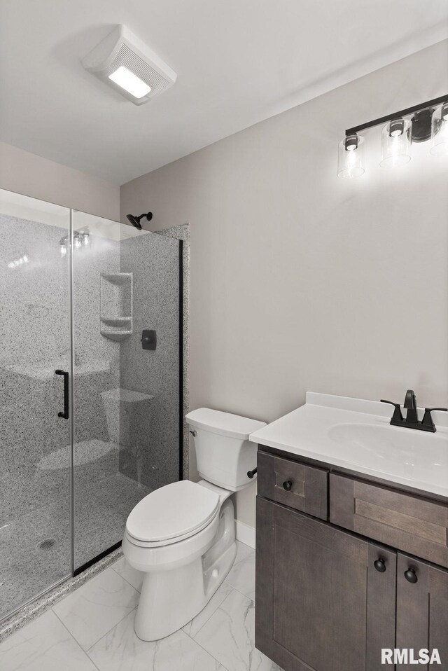 2803 N 23rd St Unit 1, Quincy, IL 62305 - full bathroom with toilet, a stall shower, marble look tile flooring, and vanity