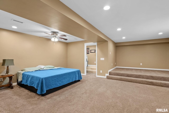 bedroom with carpet and ceiling fan