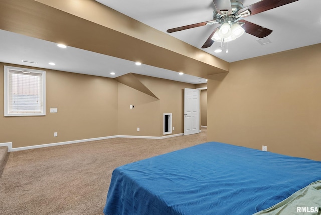 bedroom featuring carpet flooring and ceiling fan