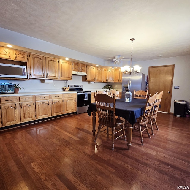 223 N King St, Hurst, IL 62949 - dining room featuring dark wood-type flooring, a chandelier, and a ceiling fan