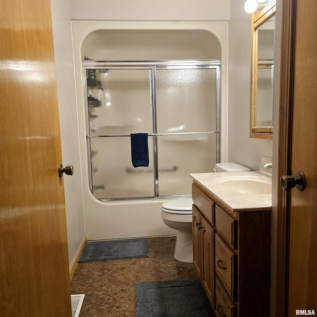 223 N King St, Hurst, IL 62949 - full bath featuring toilet, vanity, and shower / bath combination with glass door