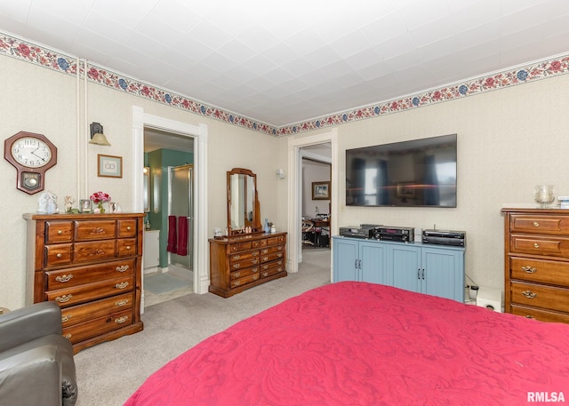 bedroom with light carpet