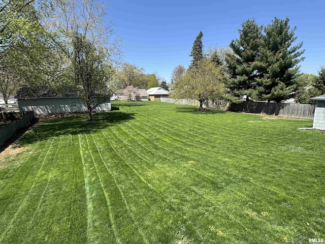 view of yard with a fenced backyard