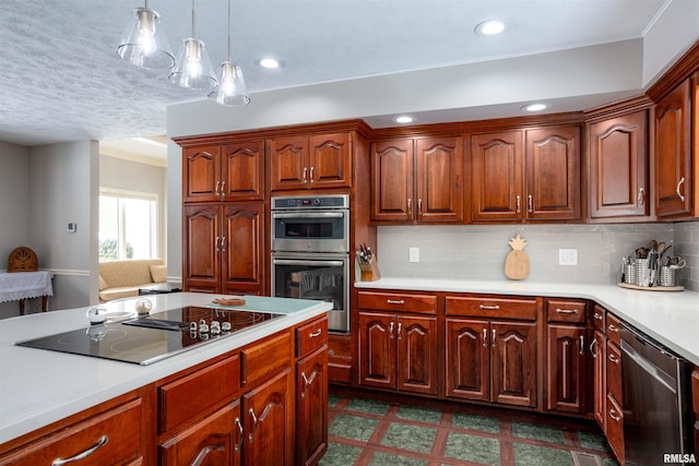 kitchen featuring tasteful backsplash, stainless steel appliances, light countertops, and recessed lighting