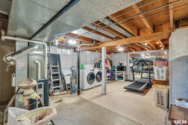 basement with washer and dryer