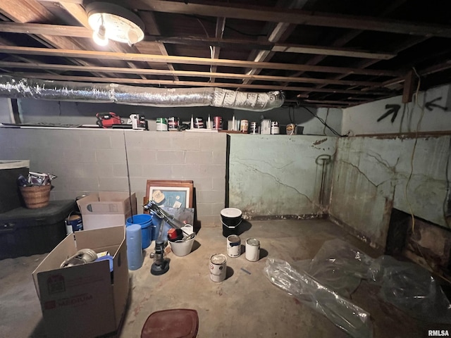 view of unfinished basement