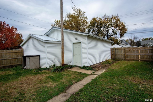 view of outbuilding with a fenced backyard