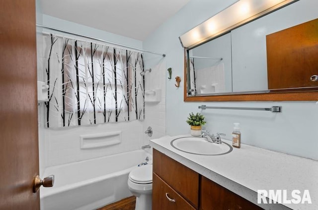 full bathroom with toilet, shower / bathing tub combination, and vanity