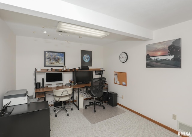 office area with baseboards and visible vents