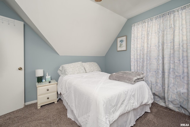 bedroom with lofted ceiling and carpet flooring