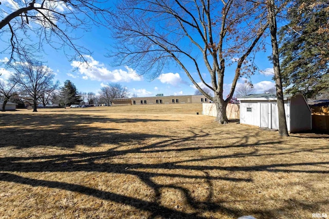 view of yard with a shed and an outbuilding