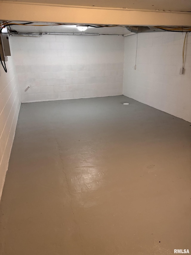 unfinished basement with electric panel