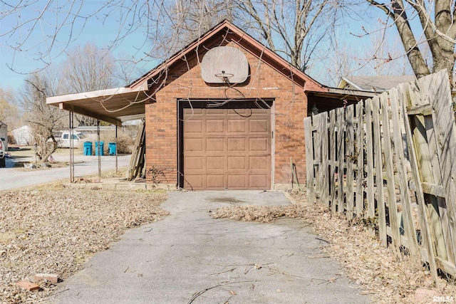 view of property exterior with brick siding and fence