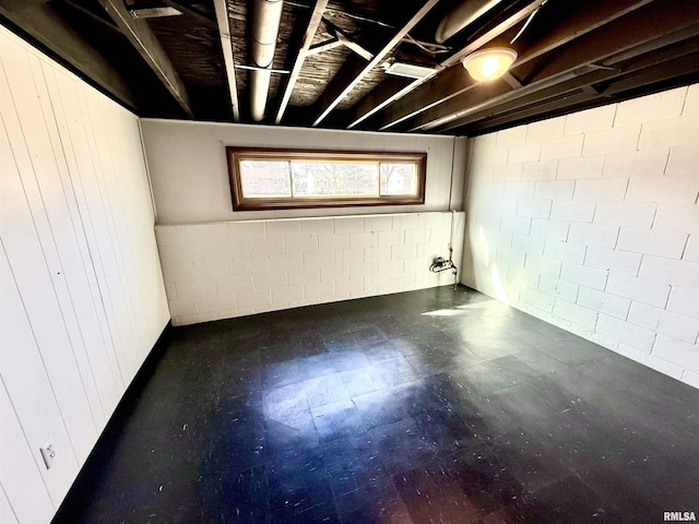 basement featuring concrete block wall