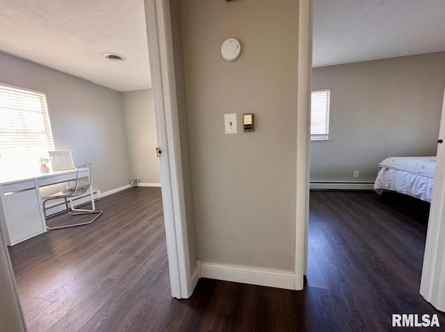 506 Timothy Ln, Carterville, IL 62918 - hallway featuring a baseboard radiator, dark wood finished floors, and plenty of natural light