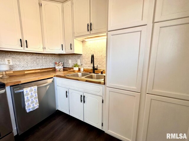 506 Timothy Ln, Carterville, IL 62918 - kitchen with dishwasher, a sink, wooden counters, and white cabinets