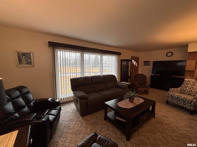 living area featuring carpet