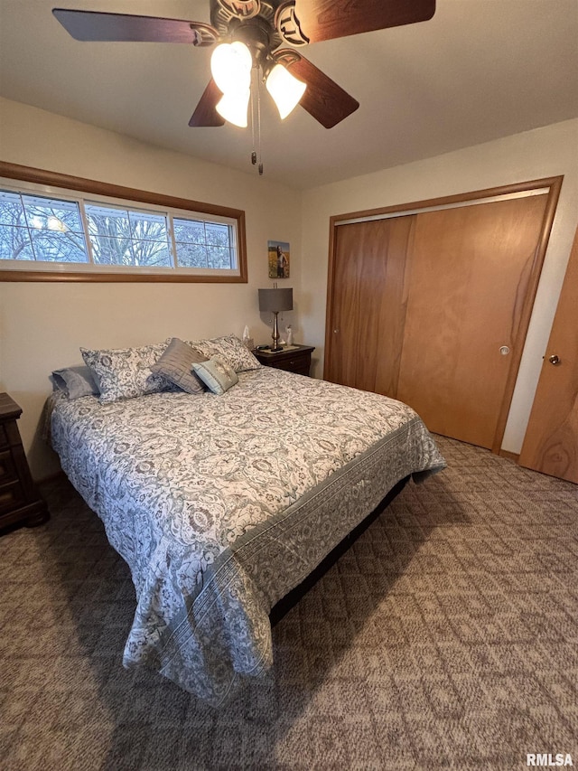 bedroom with carpet floors and ceiling fan