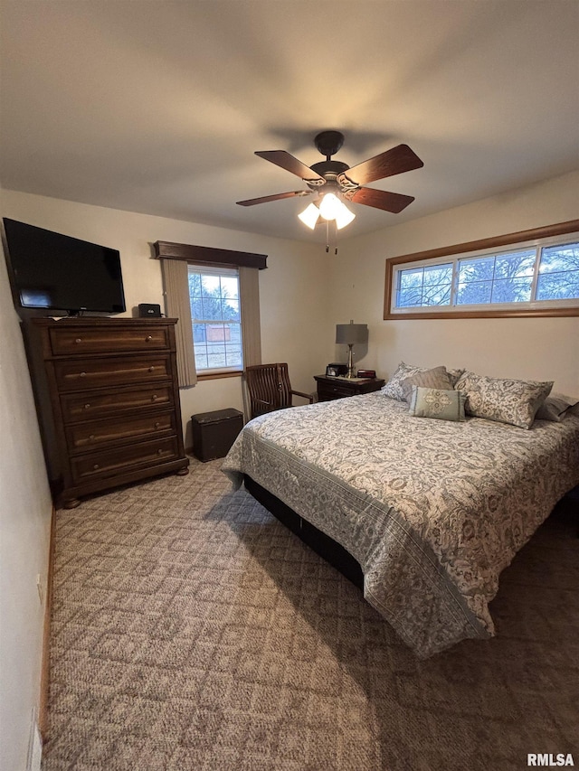 bedroom with carpet floors and ceiling fan