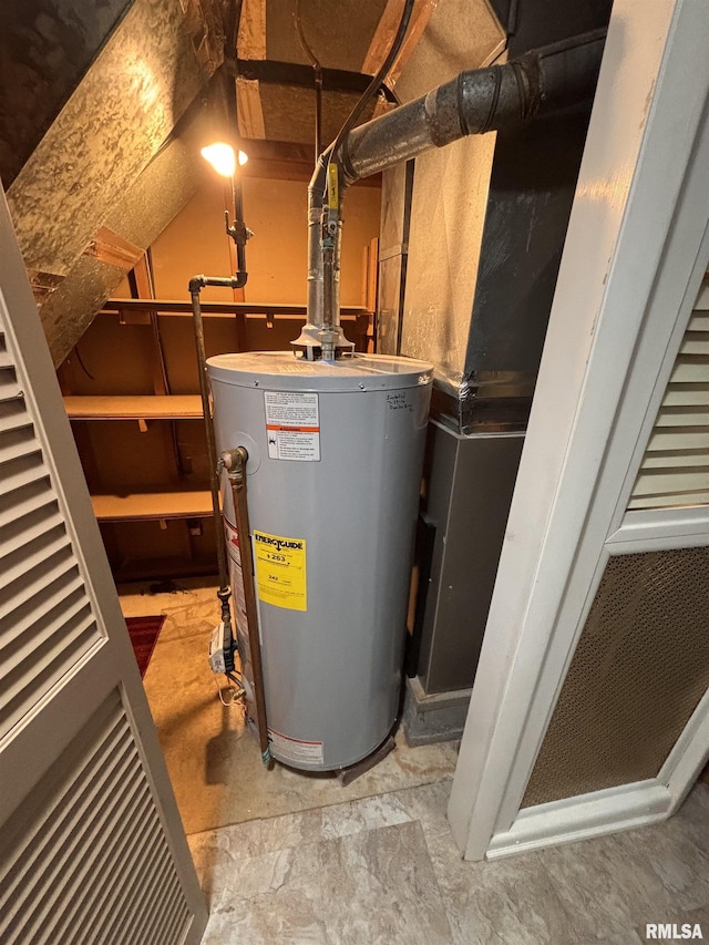 utility room with water heater