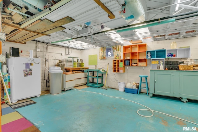 interior space featuring freestanding refrigerator