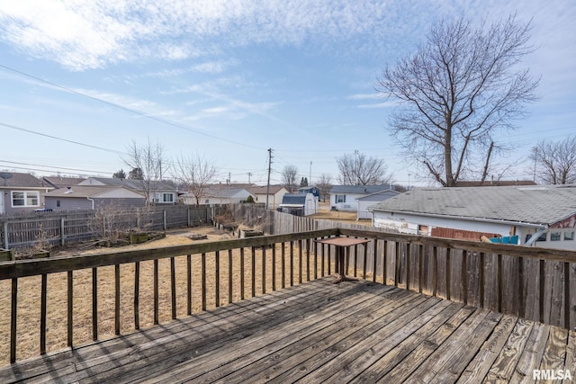 wooden terrace with a fenced backyard and a residential view