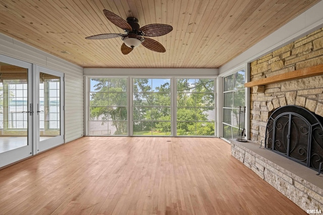 2 S Shore Ln, Rapids City, IL 61278 - unfurnished sunroom with french doors, wooden ceiling, hardwood / wood-style flooring, and healthy amount of natural light