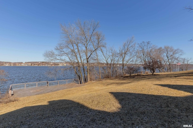 view of yard with a water view