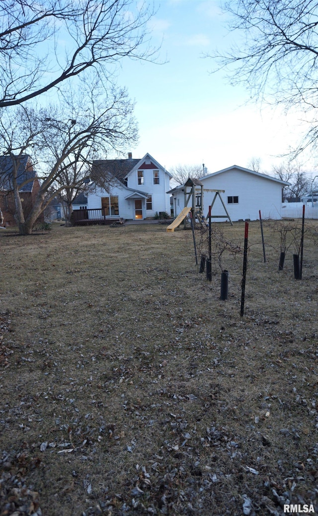 view of yard with a playground