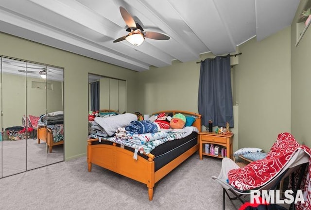 bedroom with carpet flooring and ceiling fan