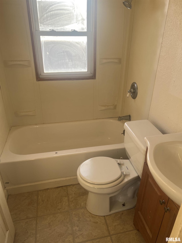 full bath featuring vanity, shower / bathing tub combination, and toilet