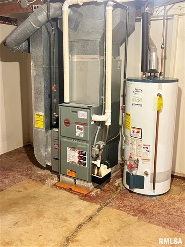 utilities with gas water heater and heating unit