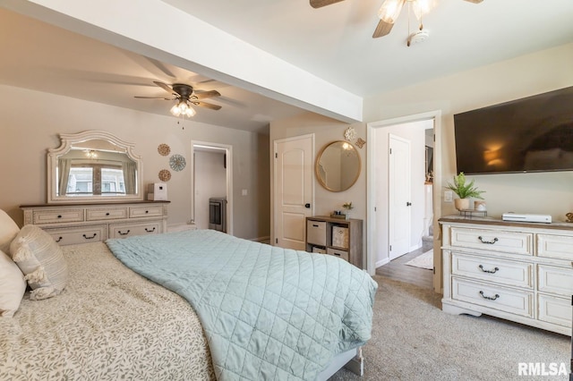 bedroom featuring carpet floors and ceiling fan