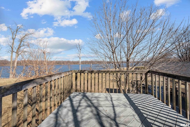 deck featuring a water view