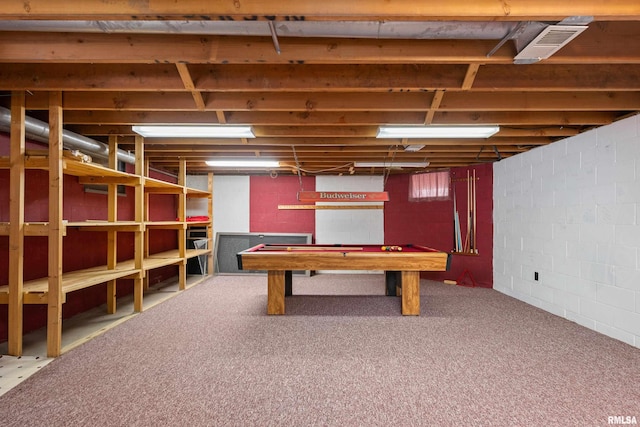 recreation room with billiards and visible vents