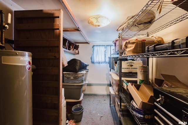 storage area featuring gas water heater