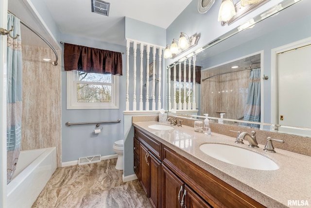 full bath with a sink, visible vents, and toilet