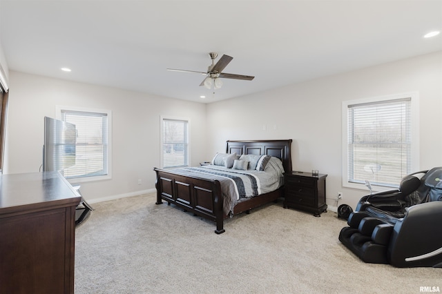 1621 S Eugene Ln, Marion, IL 62959 - bedroom with recessed lighting, light colored carpet, a ceiling fan, and baseboards