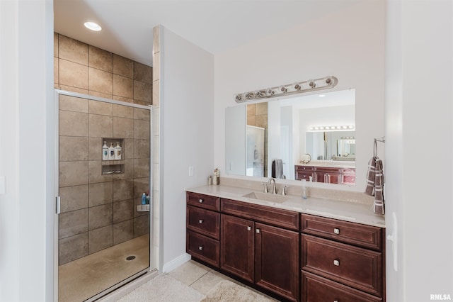 1621 S Eugene Ln, Marion, IL 62959 - full bathroom featuring tile patterned floors, vanity, and a shower stall