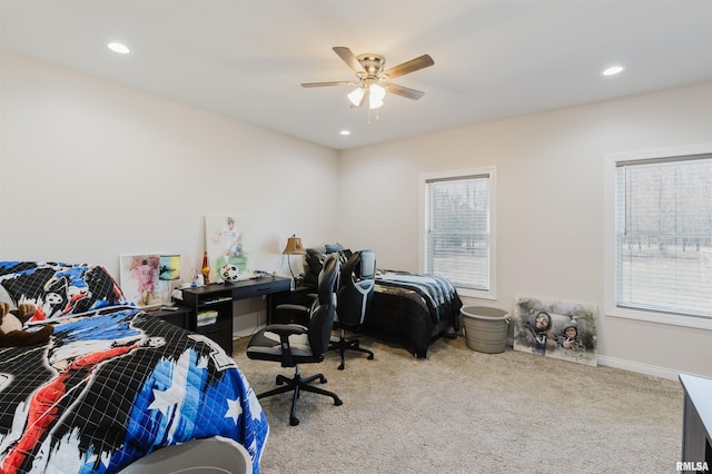 1621 S Eugene Ln, Marion, IL 62959 - bedroom with recessed lighting, baseboards, a ceiling fan, and carpet flooring