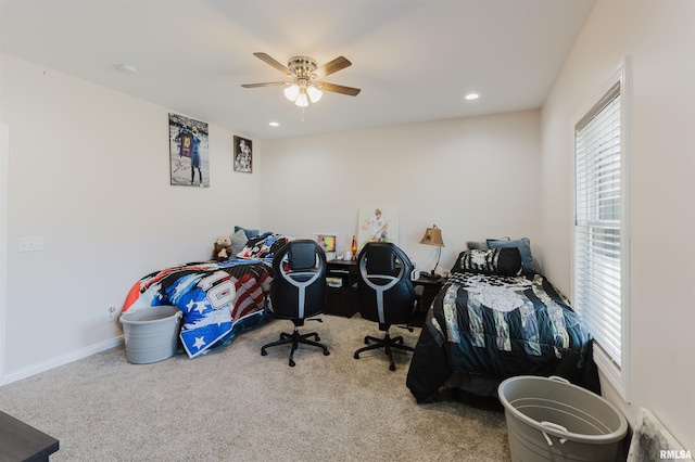 1621 S Eugene Ln, Marion, IL 62959 - bedroom with carpet flooring, multiple windows, baseboards, and a ceiling fan