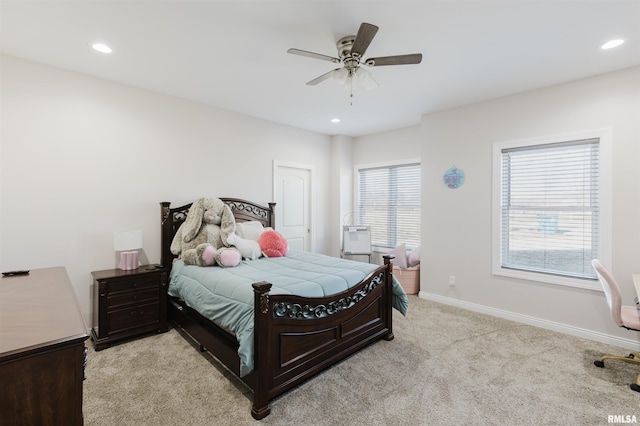 1621 S Eugene Ln, Marion, IL 62959 - bedroom with recessed lighting, baseboards, light colored carpet, and a ceiling fan
