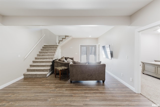 1621 S Eugene Ln, Marion, IL 62959 - living room featuring baseboards, wood finished floors, and stairs