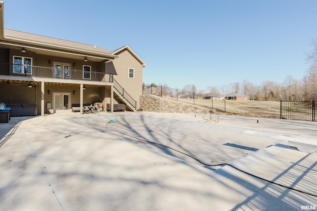 1621 S Eugene Ln, Marion, IL 62959 - view of yard featuring a patio, french doors, ceiling fan, and fence